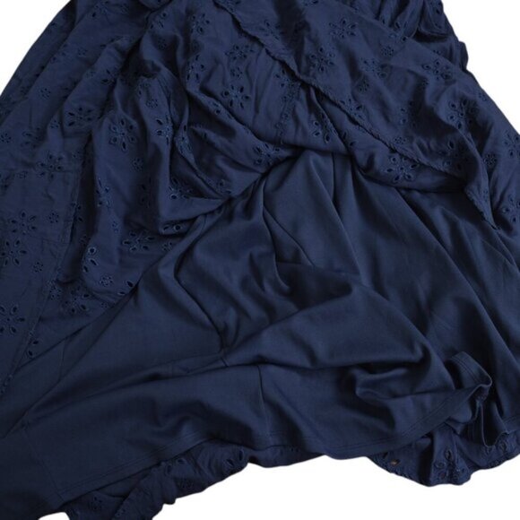 Torrid Maxi Challis Trapeze Dress Blue Embroidery Eyelet Flowy Size 3X - Picture 8 of 11